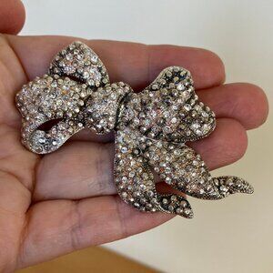 Rhinestone Bow Shaped Pin Brooch Vintage Avon Brand Silver-Tone